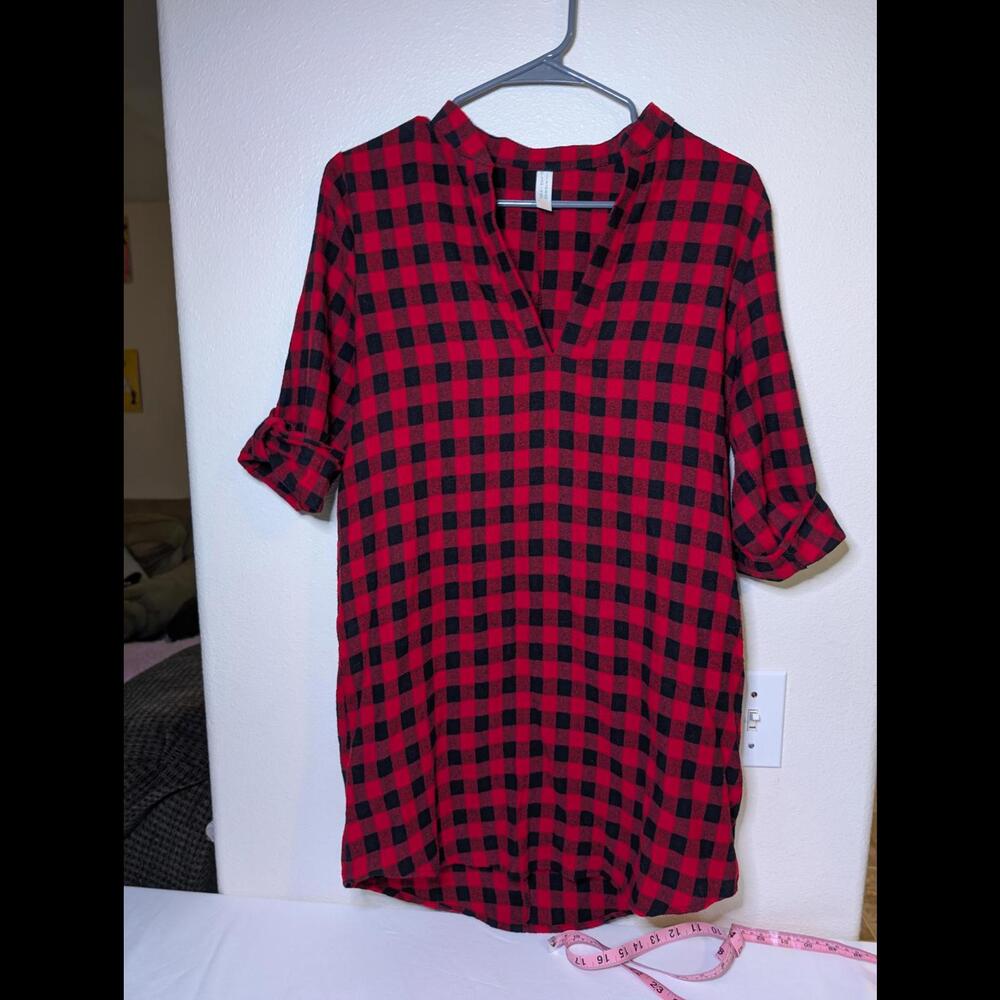EUC Flamingo Urban Women's Small Flannel Red and Black Checkered Shirt Dress